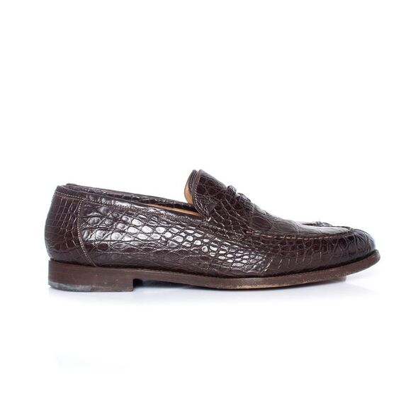 Santoni brown alligator leather penny loafers - Picture 6 of 7
